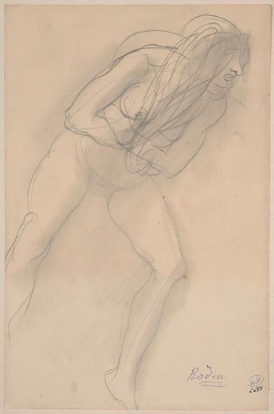 Femme nue à la longue chevelure, s'élançant vers la droite