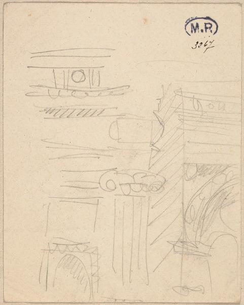 Pilastre et portes à Dreux ? (Eure-et-Loir) (recto) ; Moulures (verso)