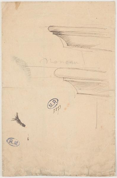 Corniche à Chambord ? (recto) ; Moulures, pilastre et entablement (verso)