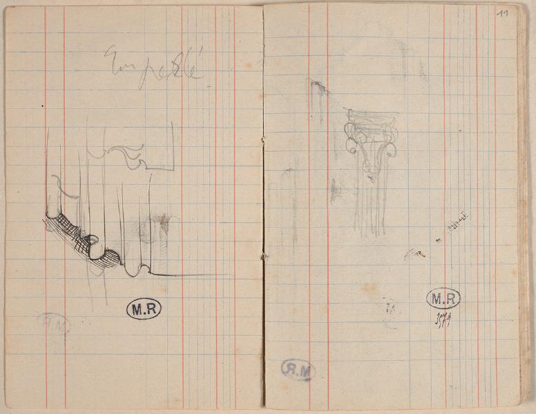 Chapiteau de pilastre du retable renaissance de l'église Sainte-Croix de Quimperlé (Finistère) (recto) ; Chapiteau, moulures et travée (verso)