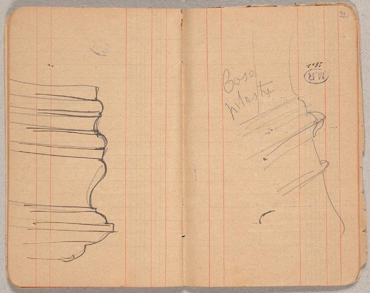Profil de base de pilastre (recto) ; Trois profils de moulures (verso)