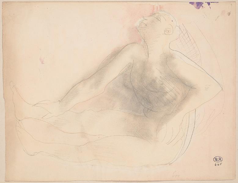 Femme nue, penchée en avant et une main à la cheville