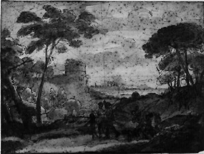 Paysage avec figures ; Même paysage, sanguine (verso)
