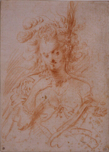 L'Odorat ; Femme en buste respirant le parfum d'une fleur