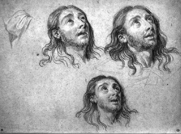 Feuille de 3 études de la tête du Christ