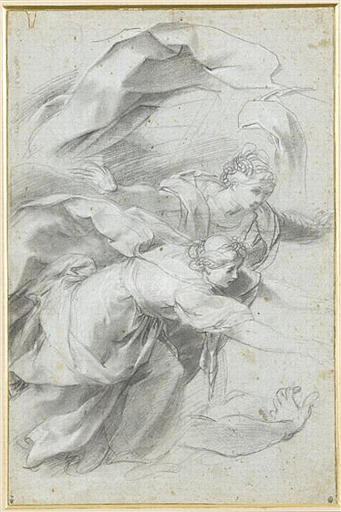 Etudes de figures de femmes se précipitant au secours de la Vierge évanouie, étude pour La descente de croix (Pérouse)