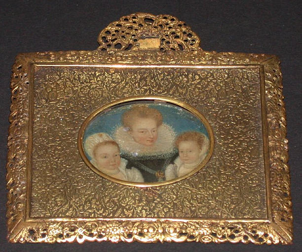 Gabrielle d'Estrées (1571-1599) et ses fils César duc de Vendôme, et Alexandre, grand-prieur de France, ou sa fille Catherine-Henriette, depuis duchesse d'Elbeuf (miniature autrefois dite Henriette d'Entragues et ses fils)