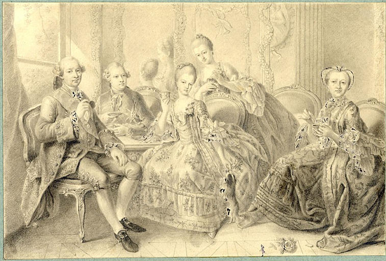 Versailles, Le duc de Penthièvre, la duchesse, le prince et la princesse de Lamballe, la comtesse de Toulouse, Louise-Adélaïde de Bourbon-Condé (ou Mlle de Penthièvre ? )