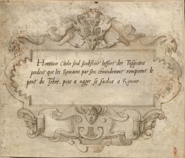 INSCRIPTION POUR HORATIUS COCLES SUR LE PONT DU TIBRE, DANS UN CARTOUCHE RENAISSANCE REHAUSSE D'OR