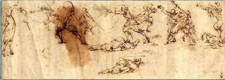 Etudes. Combats à l'épée et au poignard (recto) ; Etudes, ange, etc (verso)