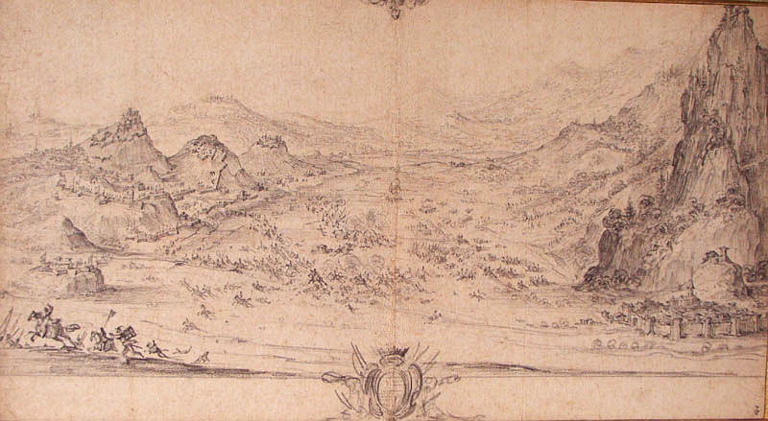 Combat de Veillane près de Turin, 10 juillet 1630, étude pour la gravure.