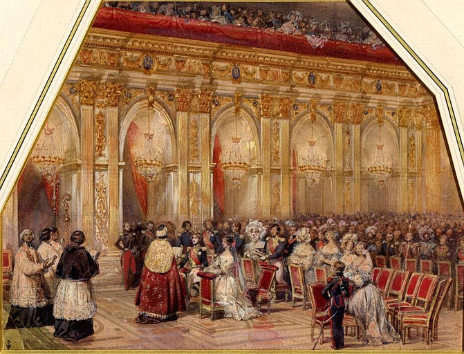 Le mariage de Ferdinand duc d'Orléans (1810-1842) et d'Hélène de Mecklembourg-Schwerin dans la chapelle du château de Fontainebleau le 30 mai 1837
