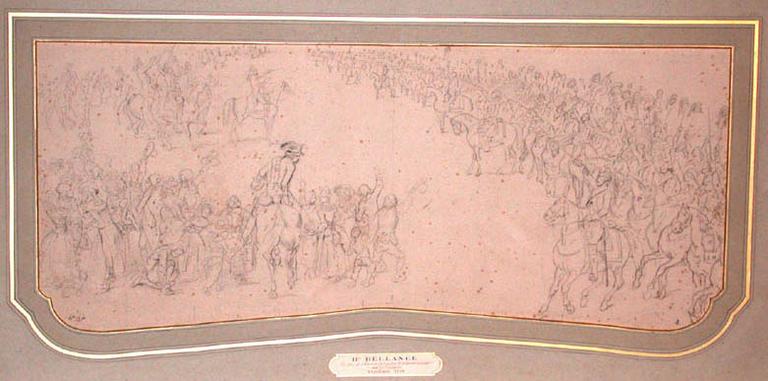 LE DUC DE CHARTRES, FUTUR ROI LOUIS-PHILIPPE,  FAISANT PRETER LE SERMENT CIVIQUE AU 14E DRAGONS, A VENDOME, 1791