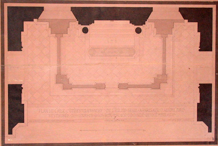 Plan de l'aile côté est du transept de l'église Saint-Paul à Paris avec la sépulture / restaurée de Henry de Bourbon, prince de Condé, deuxième du nom