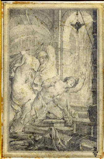 82 dessins montés dans 21 cartons destinés aux Contes de La Fontaine et reproduits dans l'édition dite des Fermiers généraux, publiée sous la date de 1762. Un des dessins, La Courtisane amoureuse, est daté 1763