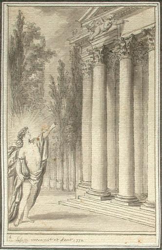 28 dessins à la mine de plomb (un à la sanguine) illustrant Anacréon, Sapho, Biron et Moschus, Paris, Lamy, 1782, dont 26 sur une feuille et 2 isolés. signé-daté 1772, sauf la sanguine du T. II, datée 1774