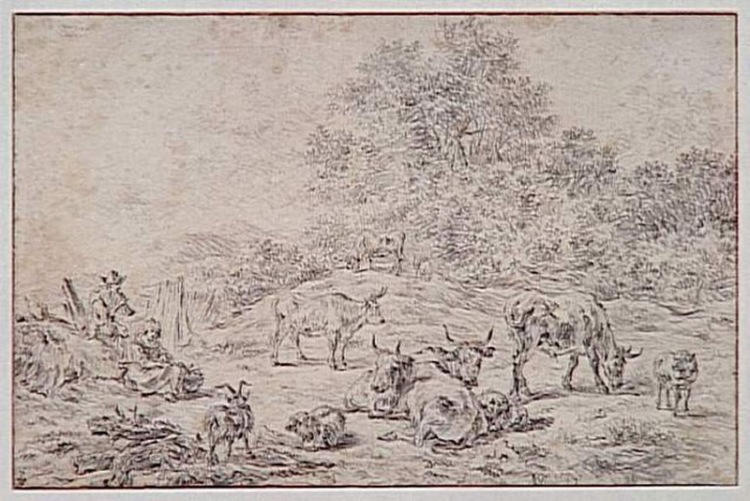 Scène pastorale avec un berger jouant du flageolet