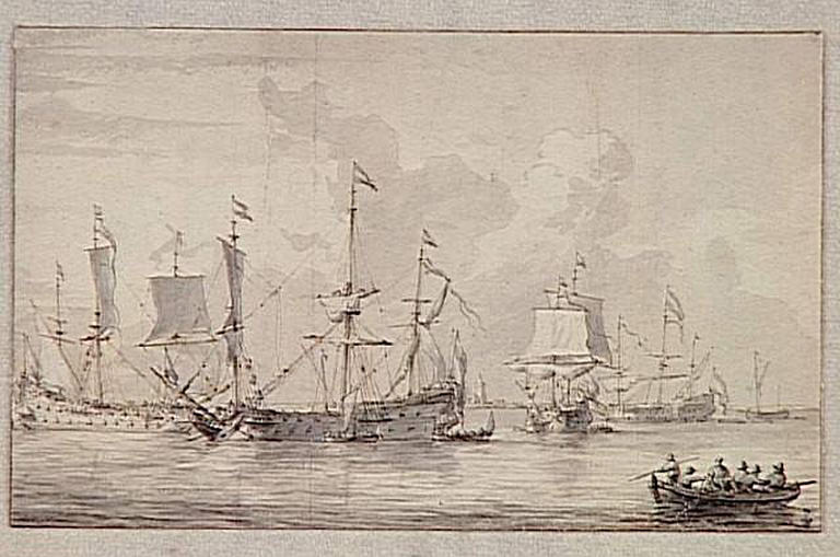 Navires de guerre hollandais au large de la côte