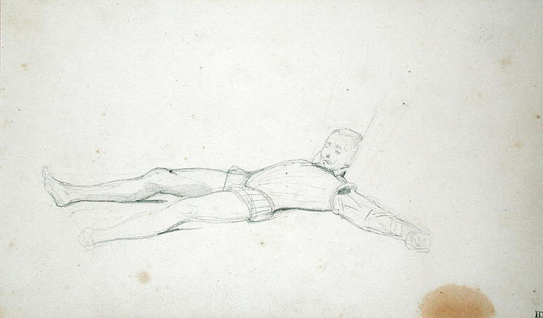 Le duc de Guise étendu par terre, étude pour L'assassinat du duc de Guise