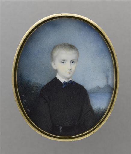 Henri d'Orléans, duc d'Aumale (1822-1897), enfant, à l'âge de neuf ans, avec le Vésuve en éruption dans le fond