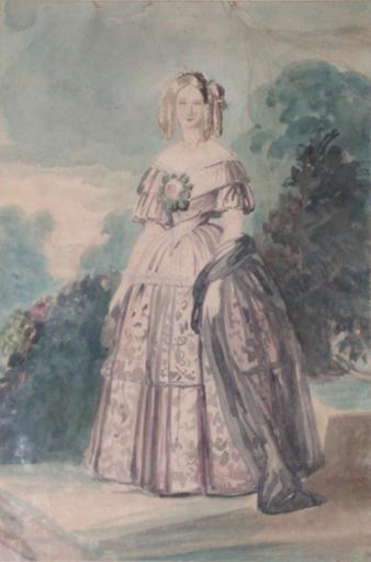 Louise d'Orléans (1812-1850), debout dans un paysage, portant une robe de dentelle noire