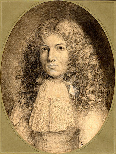 Portrait d'un inconnu jeune, à longue perruque bouclée et rabat de dentelle