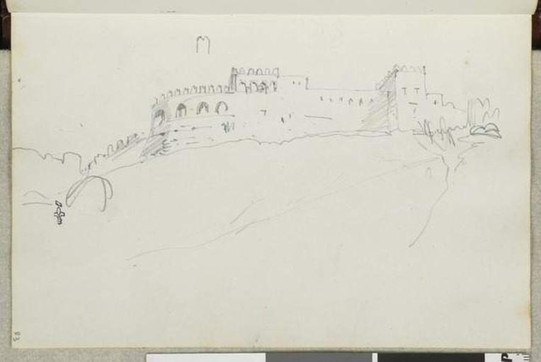 Album de voyage (Espagne, Maroc, Algérie, janvier-juin 1832) : murailles crénelées d'une ville, en haut