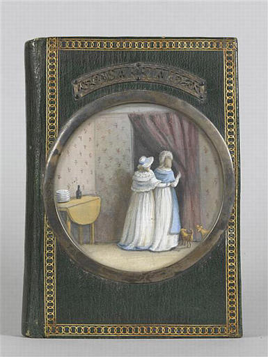 Intérieur de la salle à manger de Mme la duchesse d'Orléans à Sarria (Espagne) durant son exil de 1792 à 1814, Mme de Chastellux entoure de son bras Mme la duchesse d'Orléans (recto) ; Arrivée du comte Alfred de Chastellux auprès de sa mère à Sarria (verso)