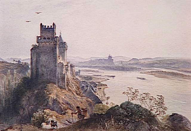 Château fort médiéval de Weiteneck dominant la vallée du Danube, avec l'abbaye de Melk au fond