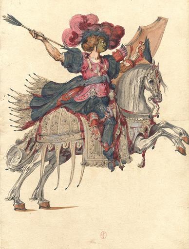 CARROUSEL DE LOUIS XIV : 23 FEUILLES DE DESSINS PREPARATOIRES A DES COSTUMES