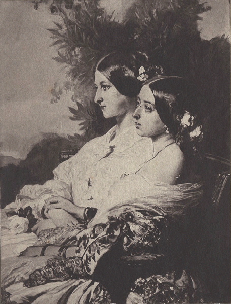 La reine Victoria et sa cousine Victoire duchesse de Nemours, d'après le tableau de Franz-Xavier Winterhalter