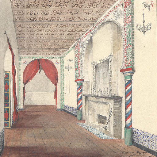 Maison du commandant supérieur à Médéah (le salon arabe) ; Souvenir de Médéah, album composé de six croquis rapportés et offerts par le capitaine d'Etat-major Ph. B de Rouvre, chevalier de l'ordre de Léopold, à S.A.R. Mgr le duc d'Aumale, offerts en juin 1847 au prince