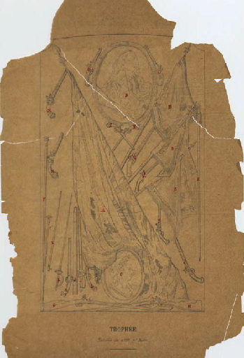 Dessin préparatoire. Trophée de la galerie des Batailles de Chantilly.