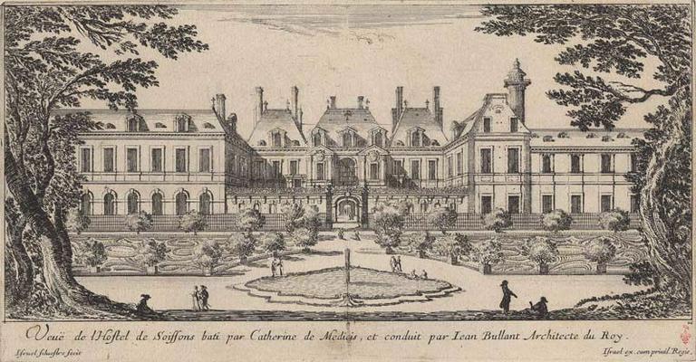 Veuë de l'Hostel de Soissons bati par Catherine de Medicis, et conduit pas Jean Bullant architecte du Roy