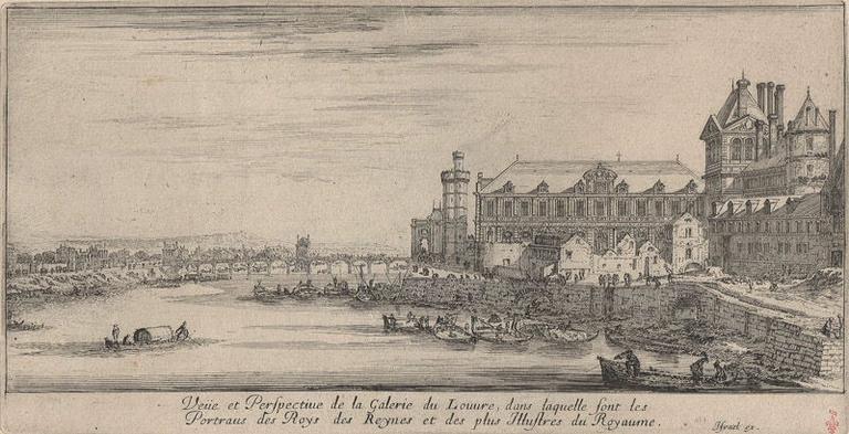Veuë et perspective de la Galerie du Louvre, dans laquelle sont les portrauts des Roys et des Reynes et des plus illustres du Royaume