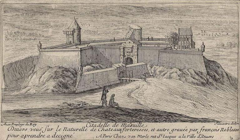 Citadelle de Marseille Divers veüë sur le naturelle de chateaux forteresses , et autre gravée par François Noblesse pour aprendre a decigné