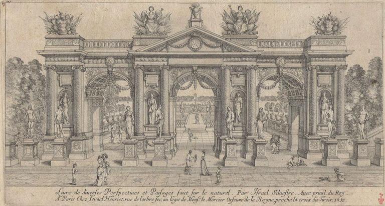 Livre de diverses Perspectives et Paisages faict sur le naturel. Par Israel Silvestre. Avec privil. du Roy. A Paris chez Israel Henriet, rue de l'arbre sec, au logis de Monsr. le Mercier Orfevre de la Reyne, proche la croix du Tiroir 150(?)