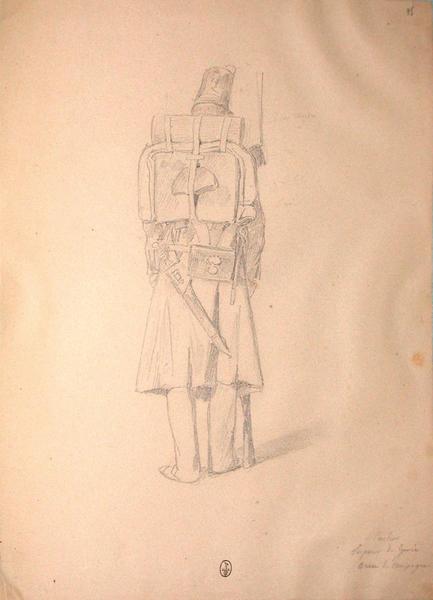 Carlier, sapeur du génie en tenue de campagne (de dos) ; Siège de Rome de 1849 (en 3 tomes)