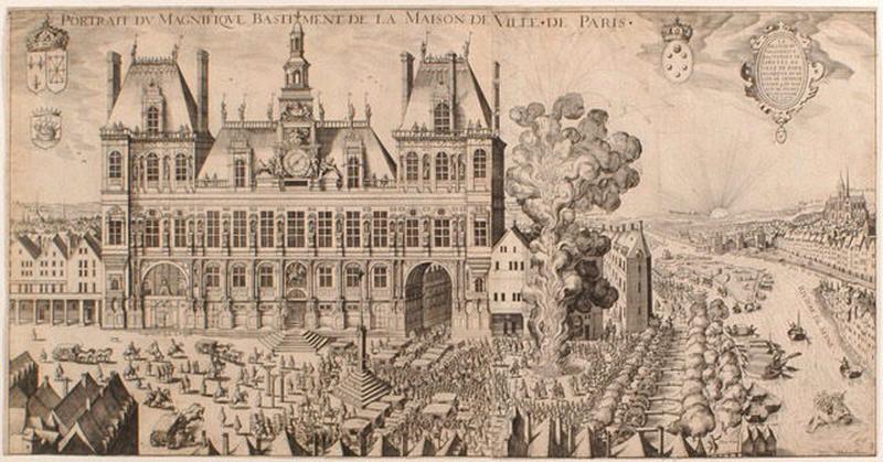 Portrait du Magnifique Batiment de la maison de ville de Paris. Le dessein du Magnifique Batiment de l'hostel de ville de Paris augmenté du règne de Henri le Grand 4 du nom, Roy de France et de Navarre, 1613