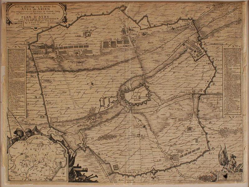 Plan d'Ayre avec ses forts, lignes de circonvalations et attaque de la ville assiegée par Loys le 13. Roi de France et de Navarre l'an 1641, d'après une inscription manuscrite sur le montage