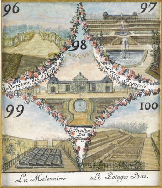 96 Les Berceaux des Potagers / 97 La Petite Figuerie / 98 Le Pavillon des Potagers / 99 La Melonnière / 100 Le Potager Bas