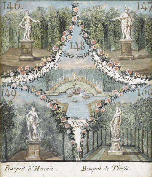 146. Bosquet d'Ariane / 147 Bosquet de Thésée / 148 Vertugadin / 149. Bosquet d'Hercule / 150. Bosquet de Thétis