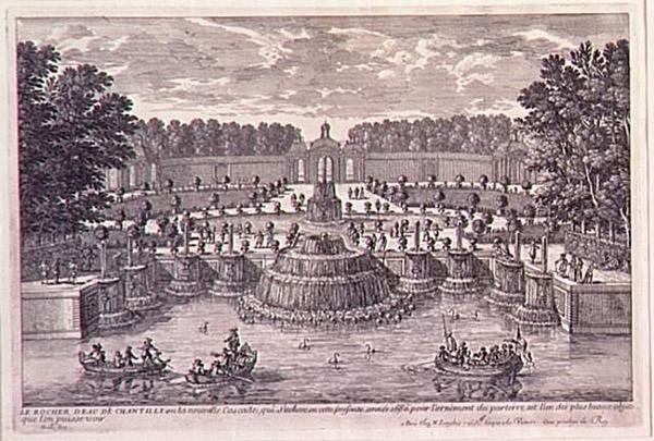 LE ROCHER D'EAU DE CHANTILLY ou la nouvelle cascade, qui s'achève en cette présente année 1680 pour l'ornement du parterre est l'un des plus beaux objets/que l'on puisse voir.