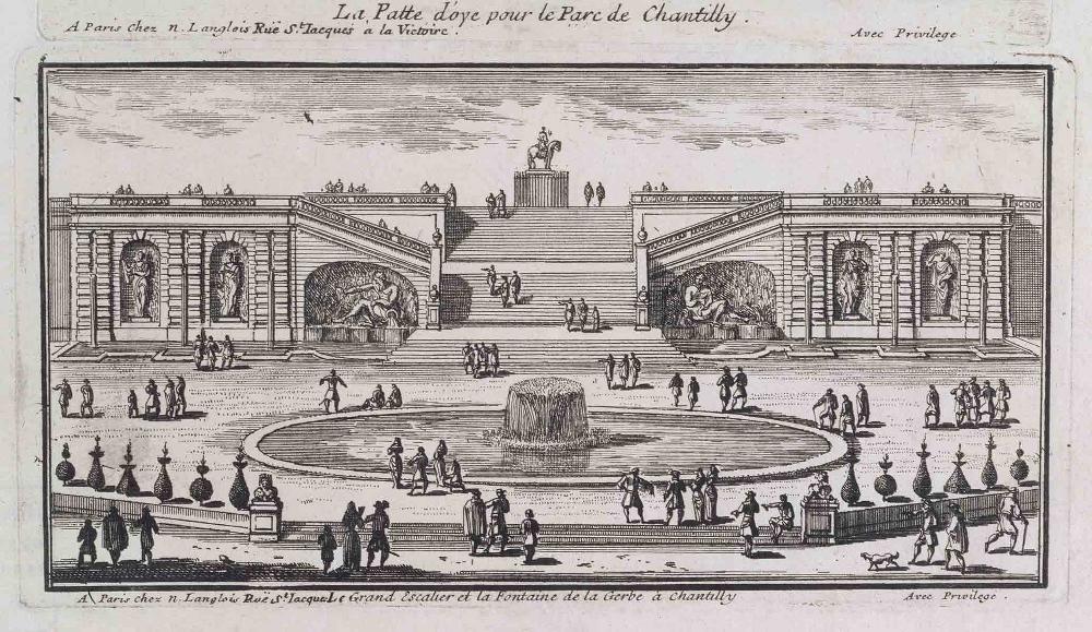 La Patte d'oye pour le Parc de Chantilly./ Le Grand Escalier et la Fontaine de la Gerbe à Chantilly