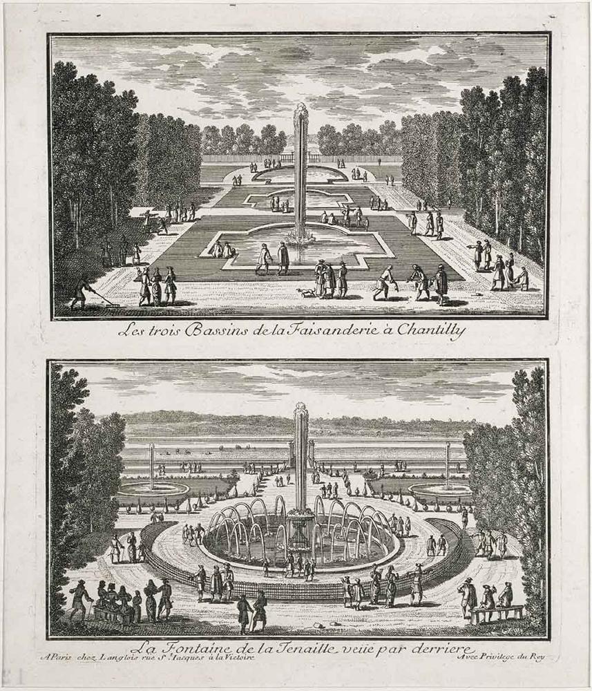 Les trois Bassins de la Faisanderie à Chantilly / La Fontaine de la Tenaille veüe par derriere