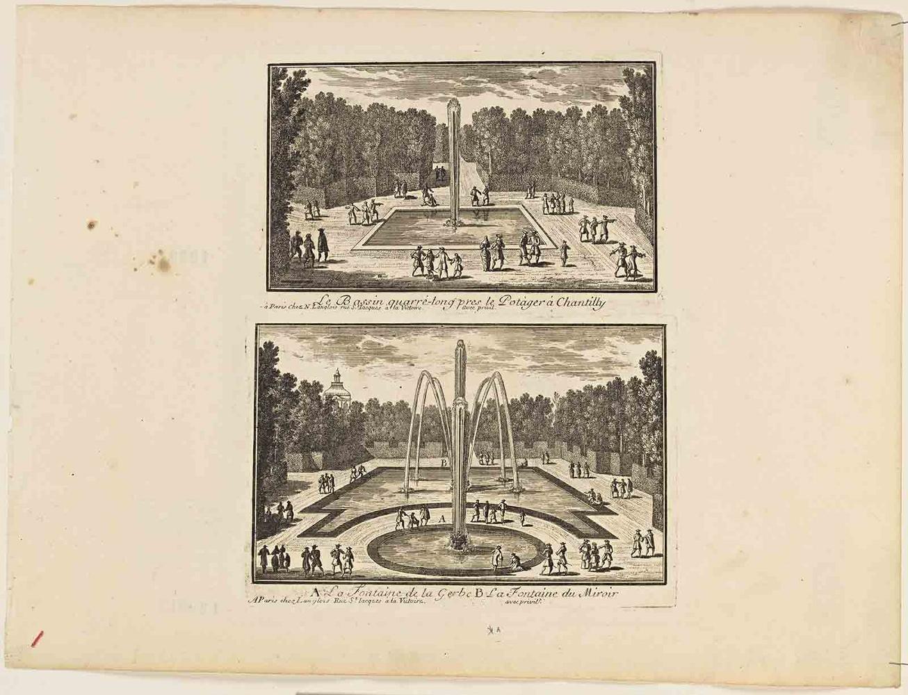 Le Bassin quarré-long pres le Potager à Chantilly / A La Fontaine de la Gerbe B La Fontaine du Miroir