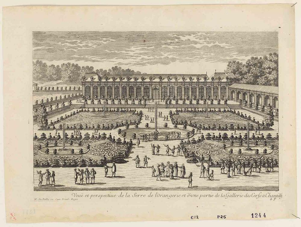 Veuë et perspective de la Serre de l'Orangerie et d'une partie de la Gallerie des Cerfs a Chantilly / 4P