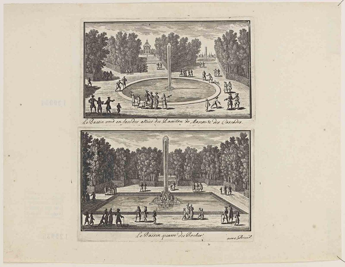 Le Bassin rond en face des allées du Pavillon de Manse & des Cascades / Le Bassin quarré du Rocher