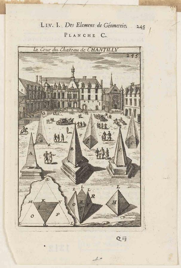 La Géométrie pratique : PLANCHE C. La cour du château de CHANTILLY LIV. I. / Des élémens de Géométrie. / 245 Q iij