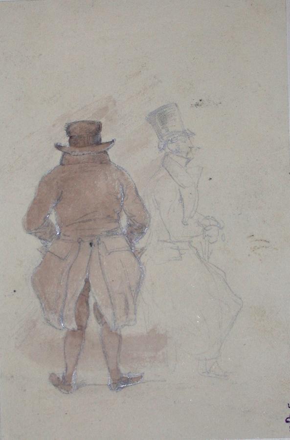 Un relais ; Album de dessins : Voyage en Angleterre, Quadrille de Marie Stuart et Camp de Lunéville, volume in-folio oblong, maroquin rouge.